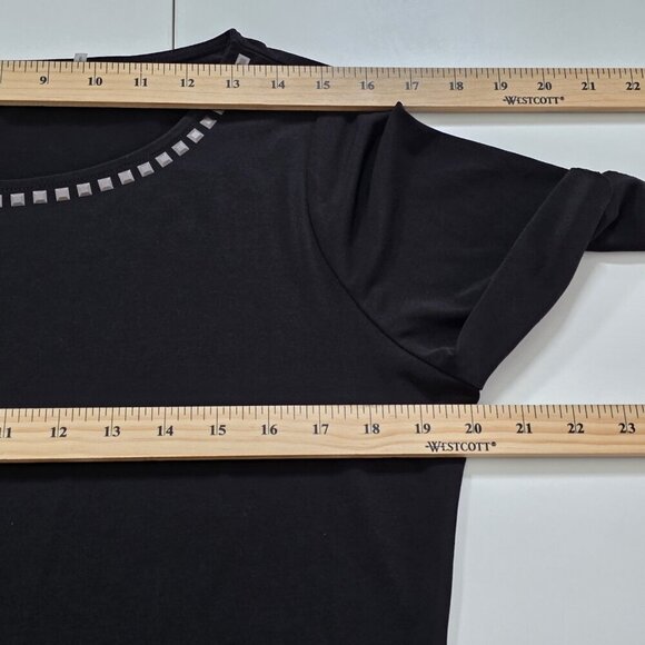 Tahari Top Womens L Black SS Studs Stretch Whimsigoth Office Mature Logo Capsule - Picture 5 of 16